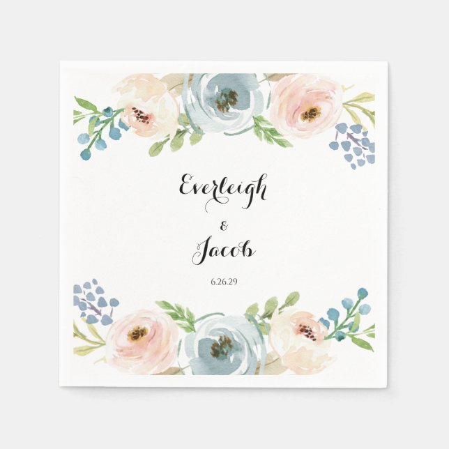 Dusty Blue and Blush Pink Wedding  Napkin (Front)