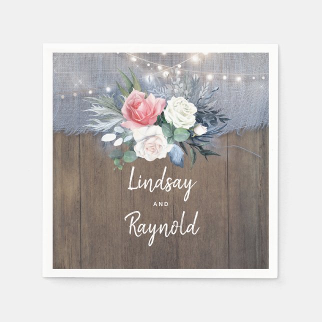 Dusty Blue and Blush Rustic Country Wedding Napkin (Front)