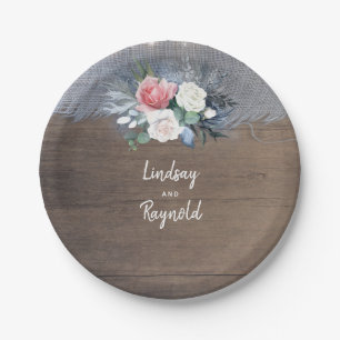 Dusty Blue and Blush Rustic Country Wedding Paper Plate
