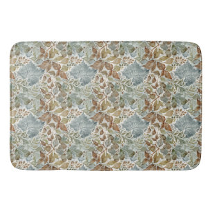 Dusty Blue and Brown Botanical Leaf Bath Mat