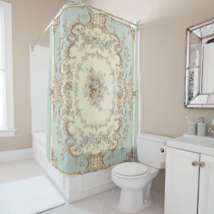 Dusty Blue and Brown Floral Oriental