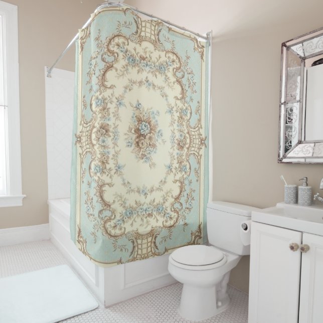 Dusty Blue and Brown Floral Oriental (In Situ)