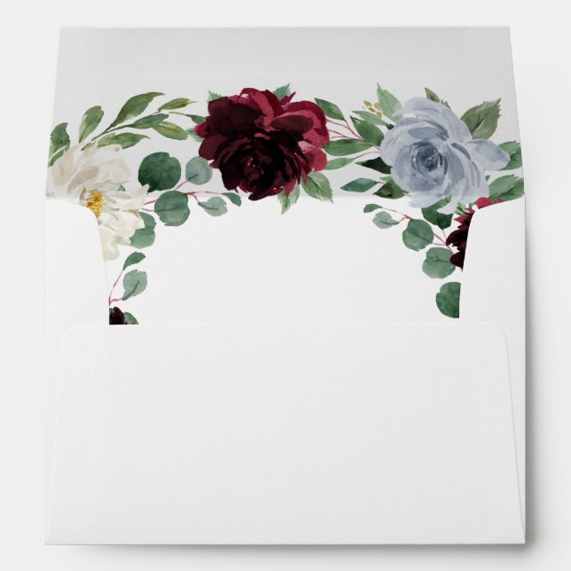 Dusty Blue and Burgundy Cranberry Fall Wedding Envelope (Back (Bottom))