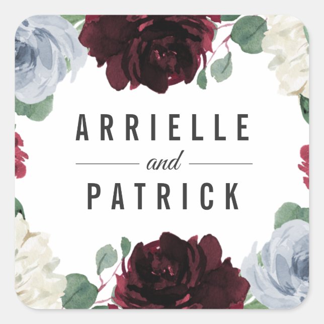 Dusty Blue and Burgundy Cranberry Fall Wedding Square Sticker (Front)