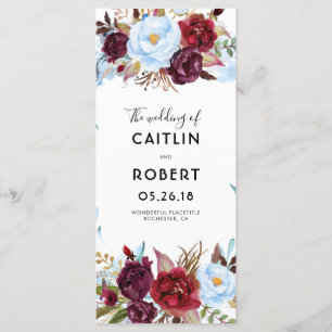 Dusty Blue and Burgundy Floral Wedding Programs