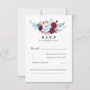 Dusty Blue and Burgundy Floral Wedding RSVP