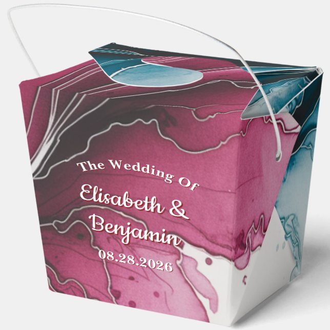 Dusty Blue and Burgundy Swirl Wedding Favor Box (Back)