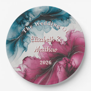 Dusty Blue and Burgundy Swirl Wedding Paper Plate
