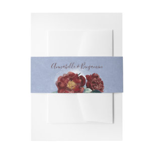 Dusty Blue and Burgundy Watercolor Flowers Elegant Invitation Belly Band