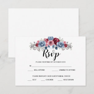 Dusty Blue and Burgundy Wedding  RSVP   Card