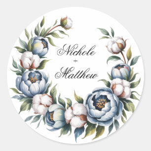 Dusty Blue and Cotton Wedding Classic Round Sticker
