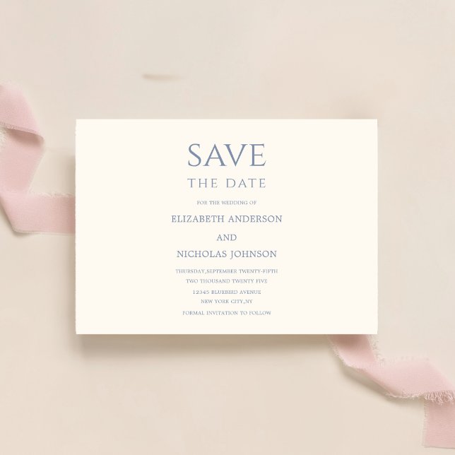 dusty blue and creme classic typography wedding  save the date (Creator Uploaded)
