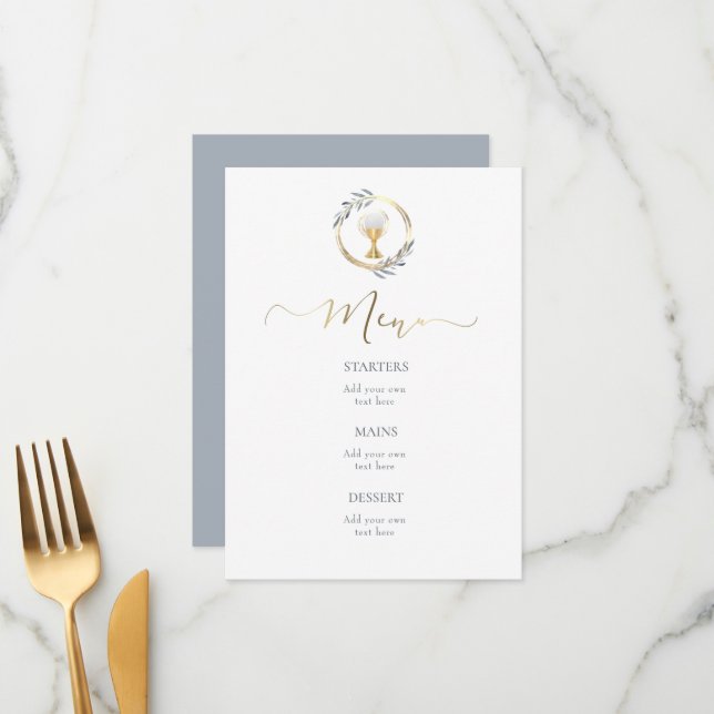dusty blue and faux gold Menu (Front/Back In Situ)