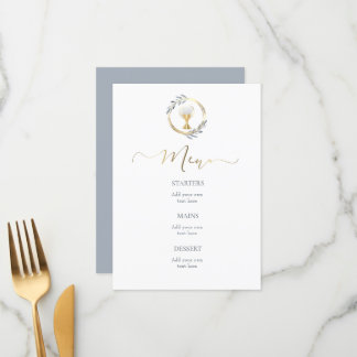 dusty blue and faux gold Menu