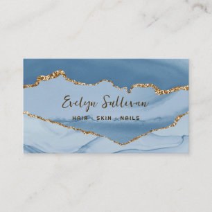 dusty blue and gold agate business card