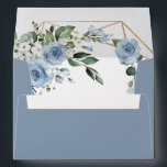Dusty Blue and Gold Elegant Floral Rustic Wedding Envelope<br><div class="desc">Design (inside) features an elegant geometric gold coloured (printed) frame decorated in watercolor roses, peonies, hydrangea, baby's breath and more over various types of greenery branches and leaves. The dusty blue is designed to feature various shades of the colour within the flowers to match the variety of shades of this...</div>