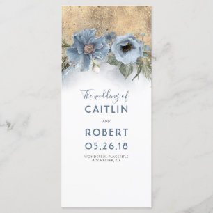 Dusty Blue and Gold Floral Wedding Programs