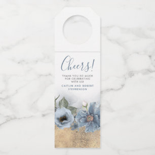 Dusty Blue and Gold Glitter Modern Wedding Bottle Tag