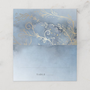 Dusty Blue and Gold Modern Wedding Place Card