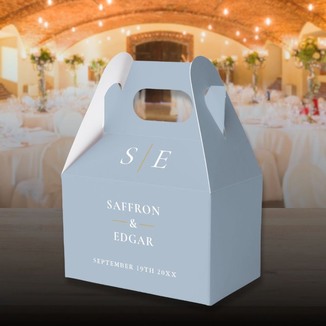 Dusty Blue And Gold Monogram Wedding Favor Box (Dusty Blue And Gold Monogram Wedding Favor Boxes)