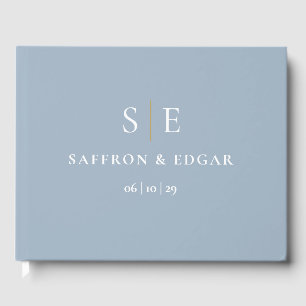 Dusty Blue And Gold Monogram Wedding Guest Book