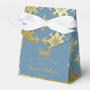 Dusty Blue and Gold Royal Crown Wedding  Favor Box