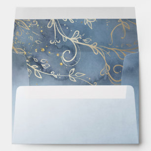 Dusty Blue and Gold Swirls Elegant Wedding Envelopes