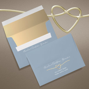 Dusty Blue and Gold Wedding Envelope