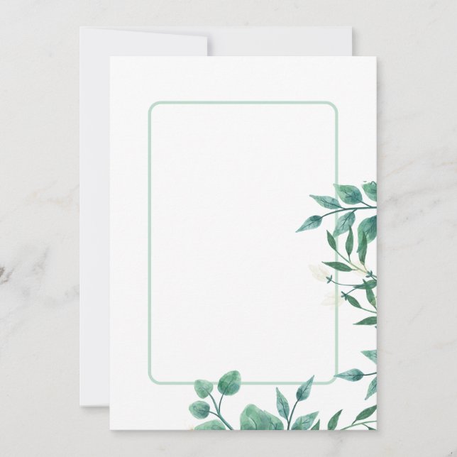 Dusty blue and green leaf version 2 blank invitation (Front)
