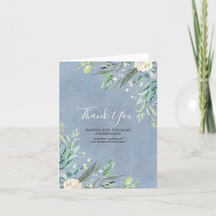 Dusty Blue and Greenery Wedding Thank You Card