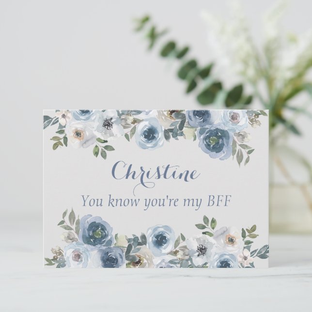 Dusty Blue And Grey Floral Be my Maid of Honour Invitation (Standing Front)