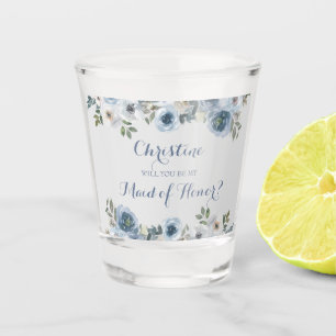 Dusty Blue And Grey Floral Botanical Wedding    Sh Shot Glass
