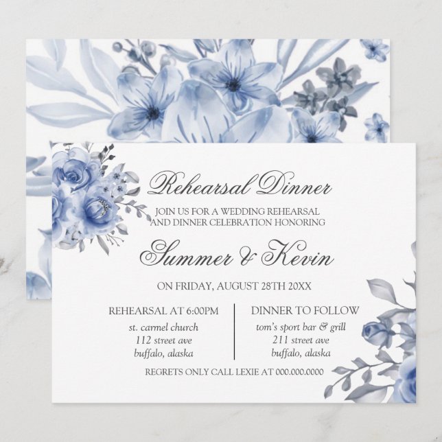 Dusty Blue and Grey Peony Engagement Party  Invitation (Front/Back)