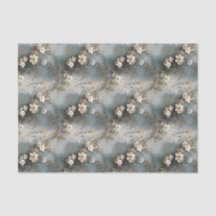 Dusty Blue and Ivory Shabby Floral Decoupage Paper