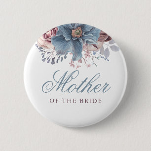 Dusty Blue and Mauve Floral Watercolor Wedding 2 Inch Round Button