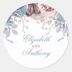 Dusty Blue and Mauve Floral Wedding Classic Round Sticker