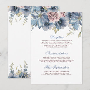 Dusty Blue and Mauve Watercolor Floral Wedding  Enclosure Card