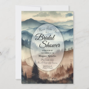 Dusty Blue and Mocha Brown Mountains Bridal Shower Invitation
