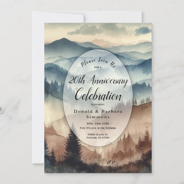 Dusty Blue and Mocha Brown Mountains Custom Year Invitation (Front)