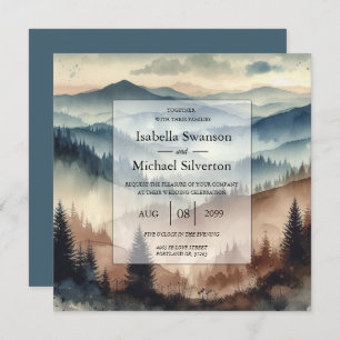 Dusty Blue and Mocha Brown Mountains Wedding Invitation