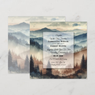 Dusty Blue and Mocha Brown Mountains Wedding Invitation