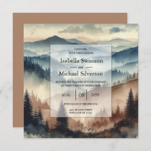 Dusty Blue and Mocha Brown Mountains Wedding Invitation