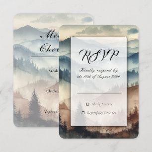 Dusty Blue and Mocha Brown Mountains Wedding RSVP Card