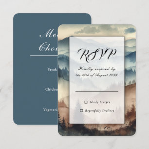 Dusty Blue and Mocha Brown Mountains Wedding RSVP Card