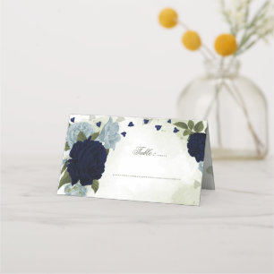 dusty blue and navy blue flowers greenery place ca card