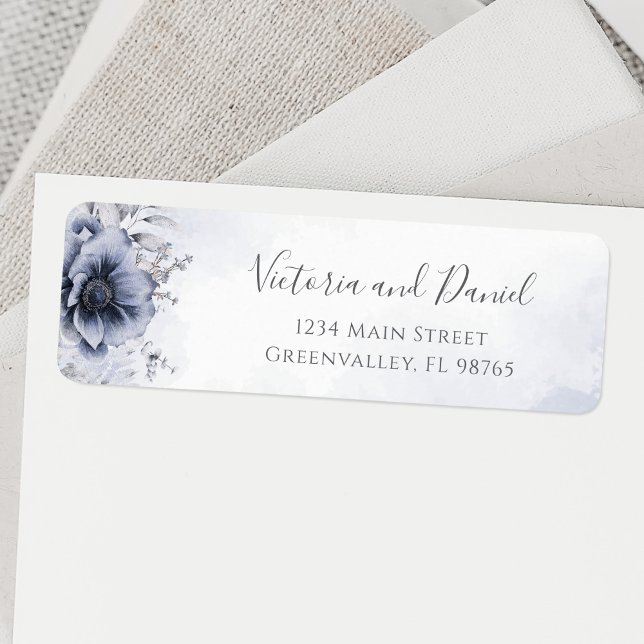 Dusty Blue And Navy Floral Elegant Adresse de reto (Créateur téléchargé)