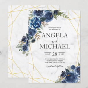 Dusty Blue and Navy Floral Elegant Invitation