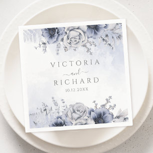 Dusty Blue And Navy Floral Elegant Wedding Napkin