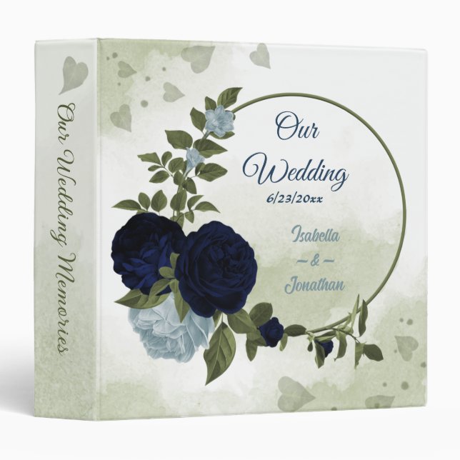 dusty blue and navy floral greenery photo album binder (Front/Spine)