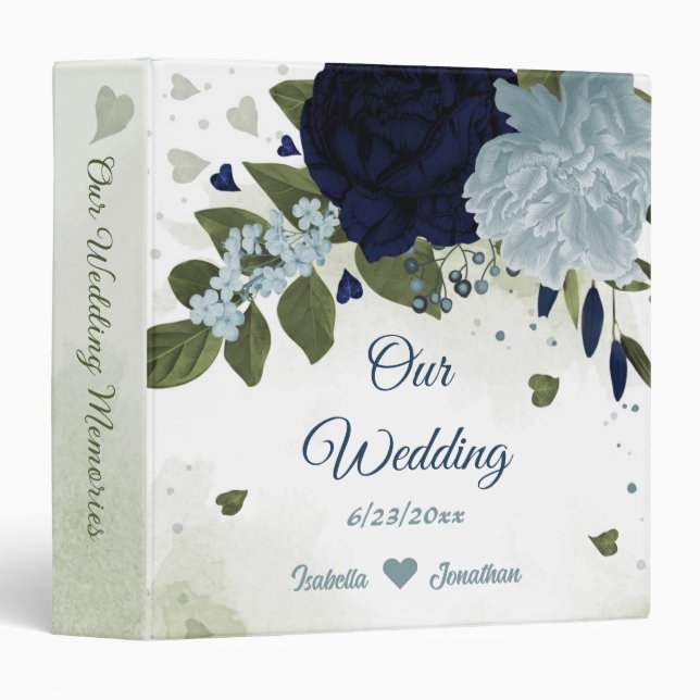 dusty blue and navy floral greenery photo album binder (Front/Spine)